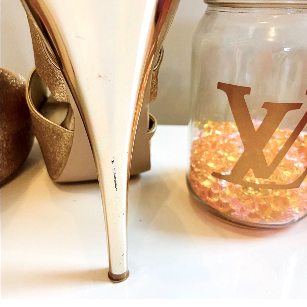 🦋SALE🦋 Glitter gold STEVE MADDEN peep toe stilettos - Picture 4 of 4